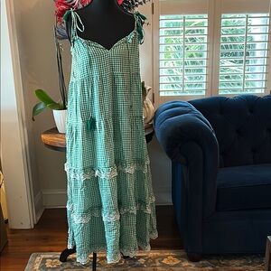 J. Crew Green Gingham Maxi Dress